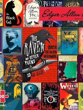 Edgar Allan Poe Book Cover Collage Art Print - Black & Red